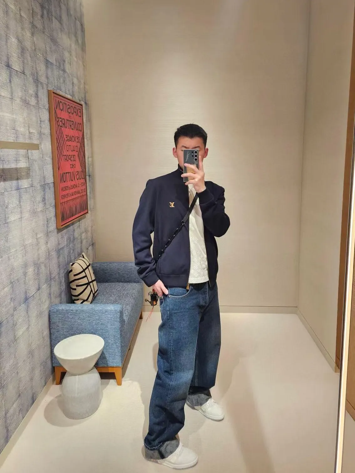 Louis Vuitton/Louis Vuitton leather label printed double-sided stand-up collar jacket